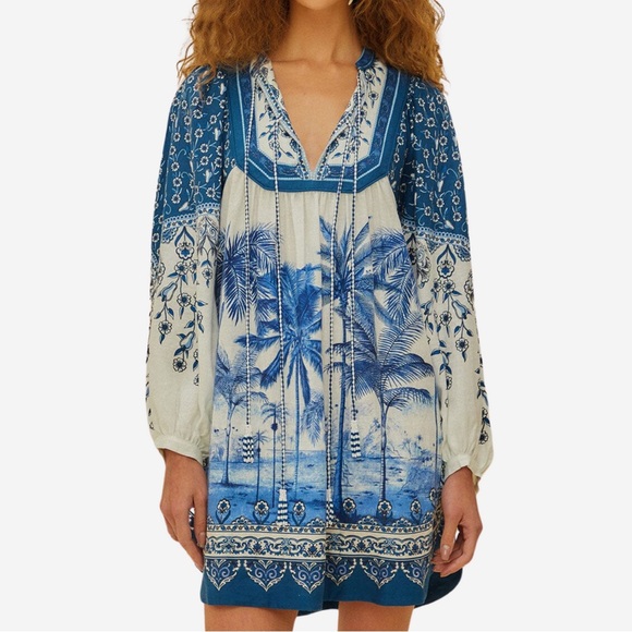 Farm Rio Palm Tree Beach Off-White Mini Dress NWT - Picture 2 of 15